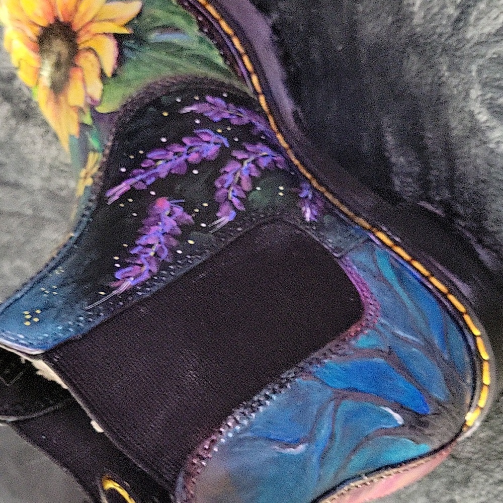 Handpainted Doc Marten Chelsea Platform Boots Sunflower Design One of a Kind! - Picture 11 of 16